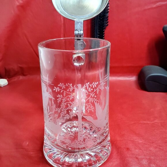 Crystal & Pewter Lidded Stein with Etched Canadian - Picture 3 of 7